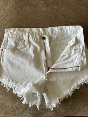 Wrangler White Distressed Frayed Hem Denim Shorts